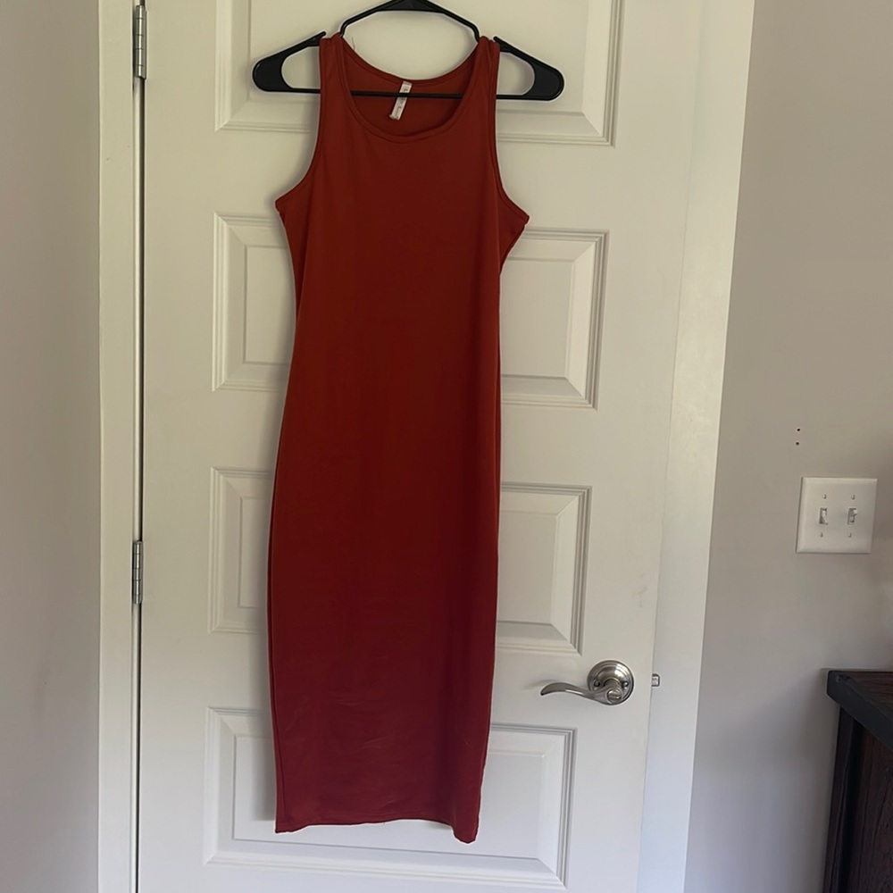 Burnt Orange body hugging racer back dress